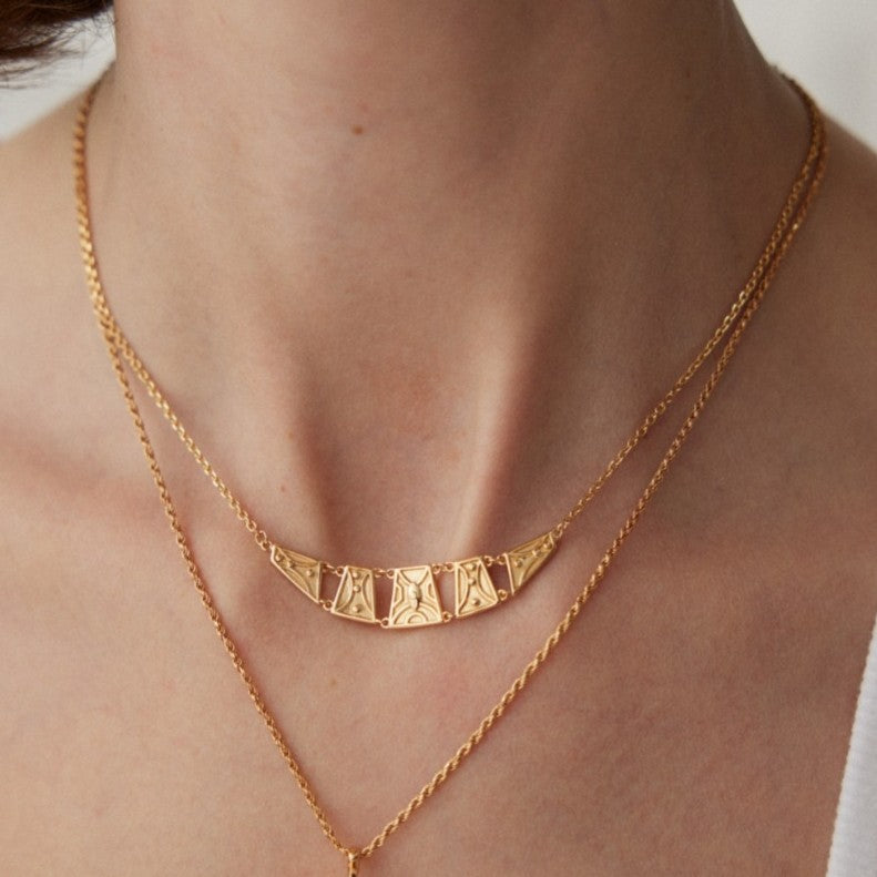 Geometric Bar Necklace | S925 Sterling Silver, Vintage Gold