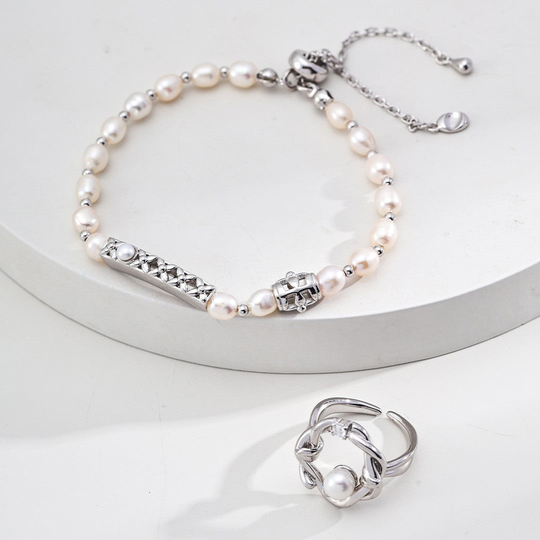 Pearl Bracelet | S925 Sterling Silver, Vintage Gold / White Gold