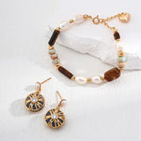 Shoushan Stone & Pearl Bracelet | S925 Sterling Silver, Vintage Gold