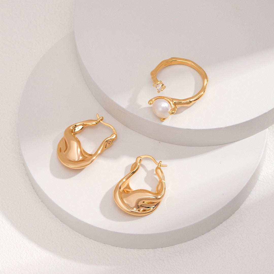 Pearl & Zircon Ring | S925 Sterling Silver, Adjustable, White Gold / Vintage Gold