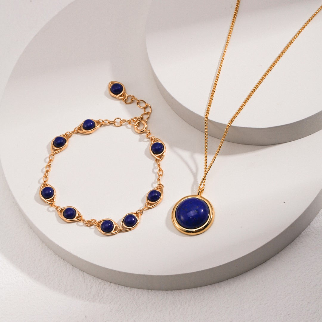 Tiger Eye & Lapis Lazuli Bracelet | S925 Sterling Silver, Vintage Gold