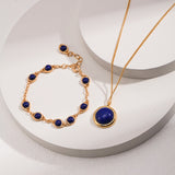 Tiger Eye & Lapis Lazuli Bracelet | S925 Sterling Silver, Vintage Gold
