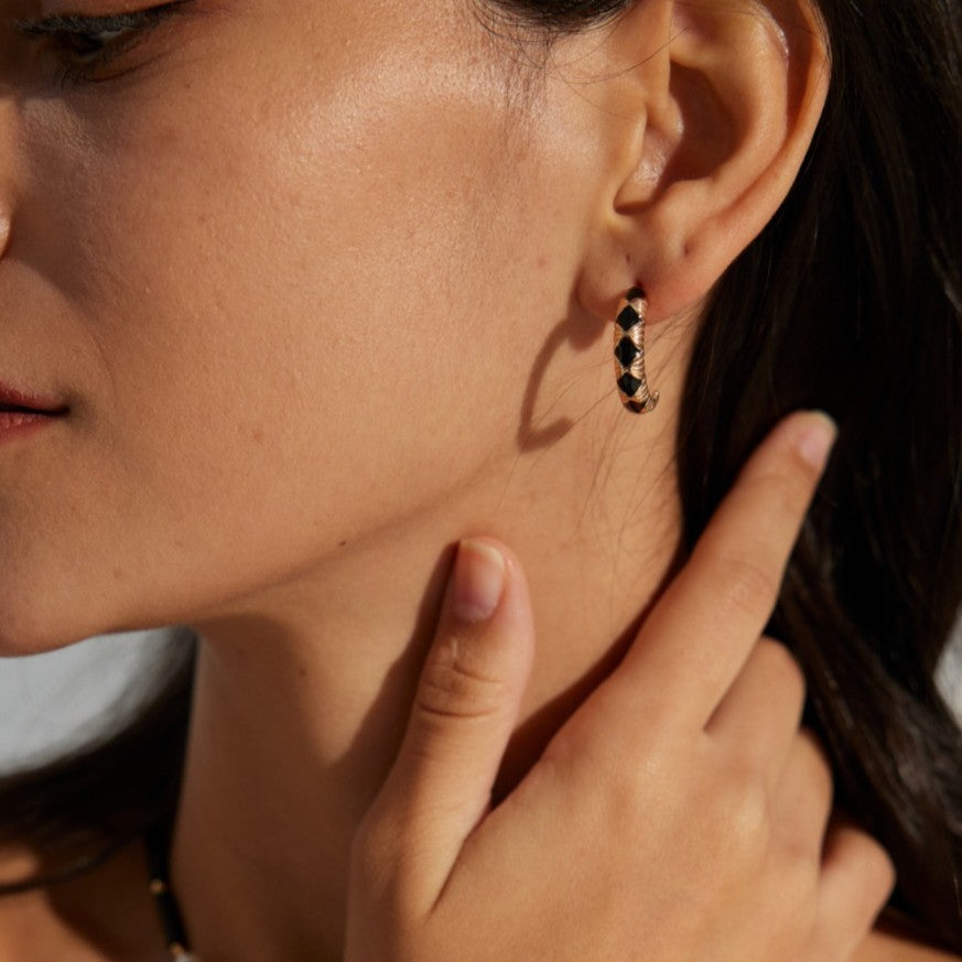 Vintage Enamel Hoop Earrings | S925 Sterling Silver