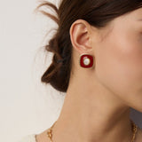 Red Enamel & Shell Stud Earrings | S925 Sterling Silver, Vintage Gold