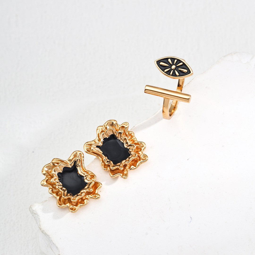 Enamel Open Ring | S925 Sterling Silver, Vintage Gold