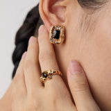 Black Enamel Textured Earrings | S925 Sterling Silver