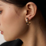 Pearl & Onyx Vintage Hoop Earrings | S925 Sterling Silver