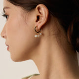 Textured Pearl Drop Hoop Earrings | S925 Sterling Silver