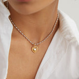 Heart Charm Necklace | S925 Sterling Silver, Two-Tone Gold & Silver