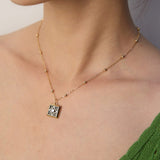 Square Onyx & Zircon Pendant Necklace | S925 Sterling Silver, Vintage Gold / White Gold