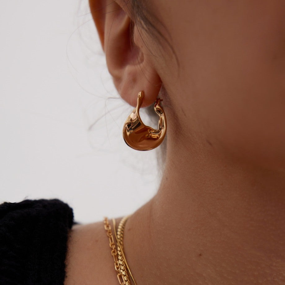 Fluid Hoop Earrings | S925 Sterling Silver, Vintage Gold / White Gold