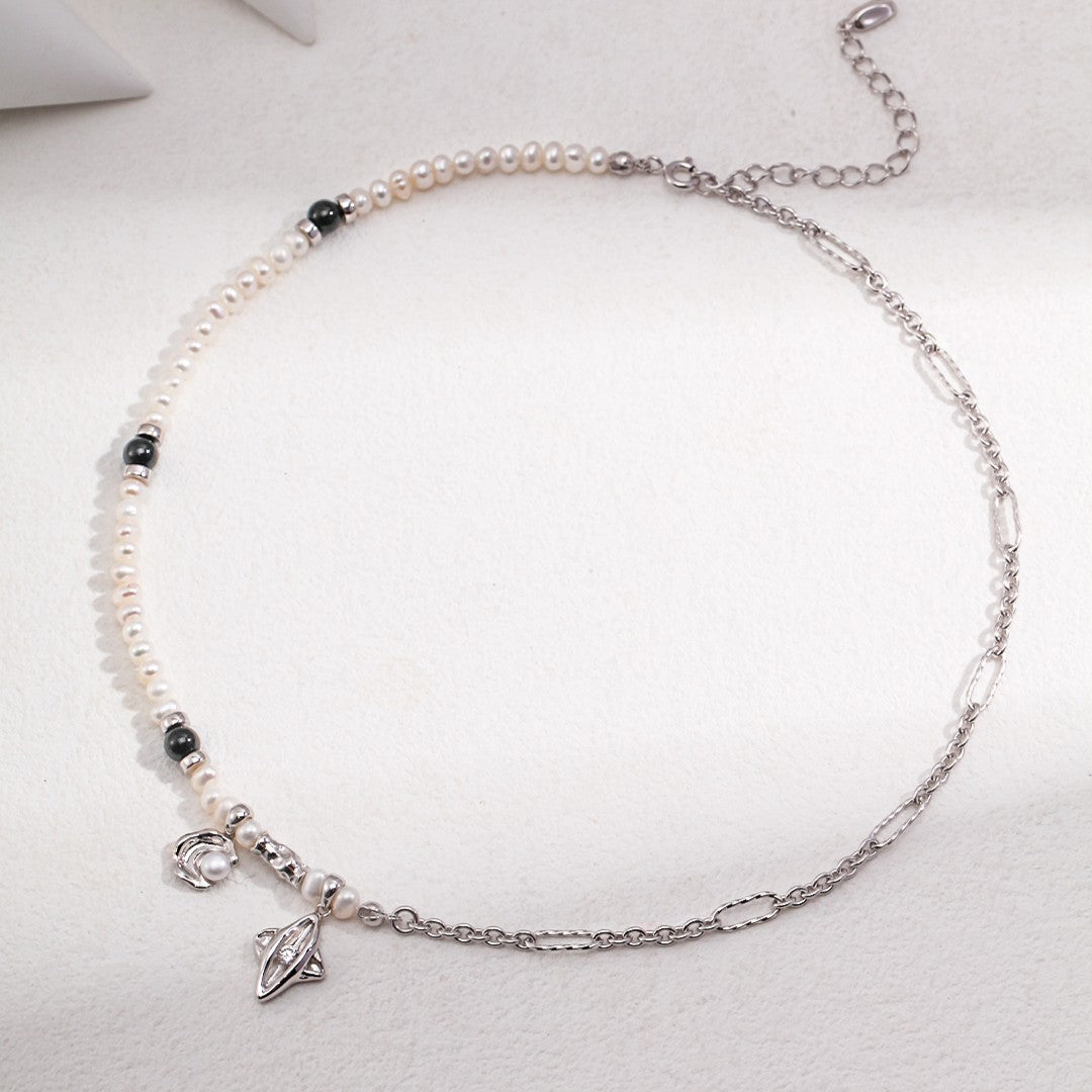 Celestial Pearl Necklace | S925 Sterling Silver, Vintage Gold / White Gold