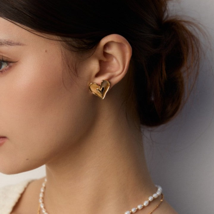 Heart-Shaped Textured Earrings | S925 Sterling Silver