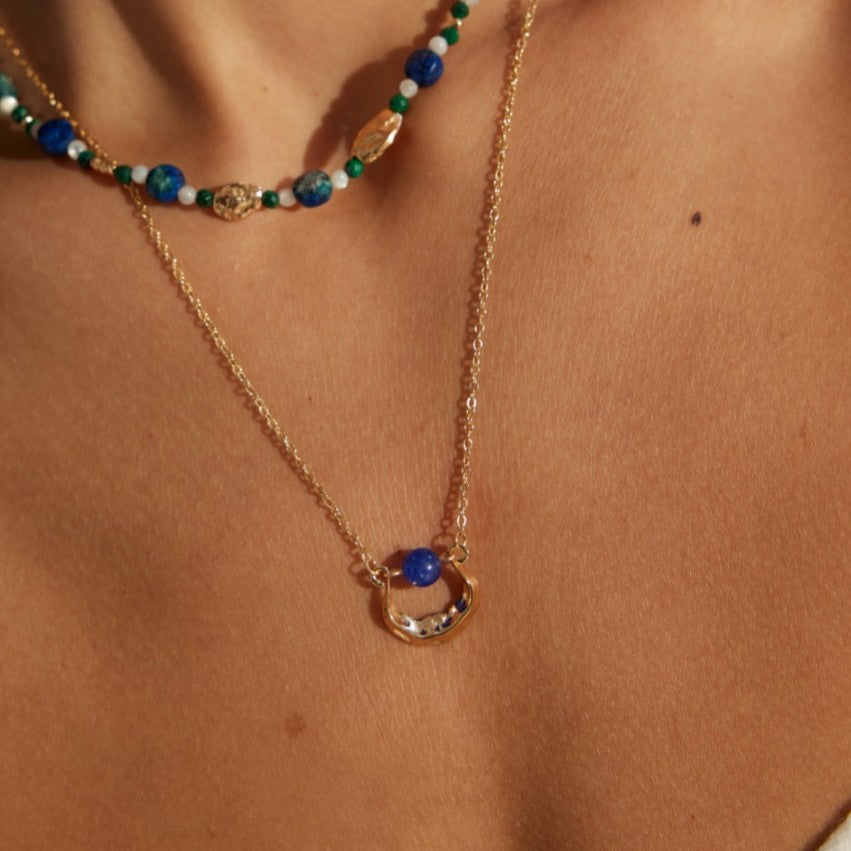 Natural lapis lazuli necklace | S925 Sterling Silver, Vintage Gold