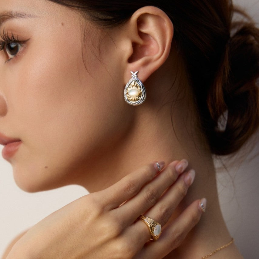 Two-Tone Lapis & Mother-of-Pearl Teardrop Earrings | S925 Sterling Silver