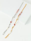 Strawberry Quartz & Pearl Bracelet | S925 Sterling Silver, White Gold / Vintage Gold