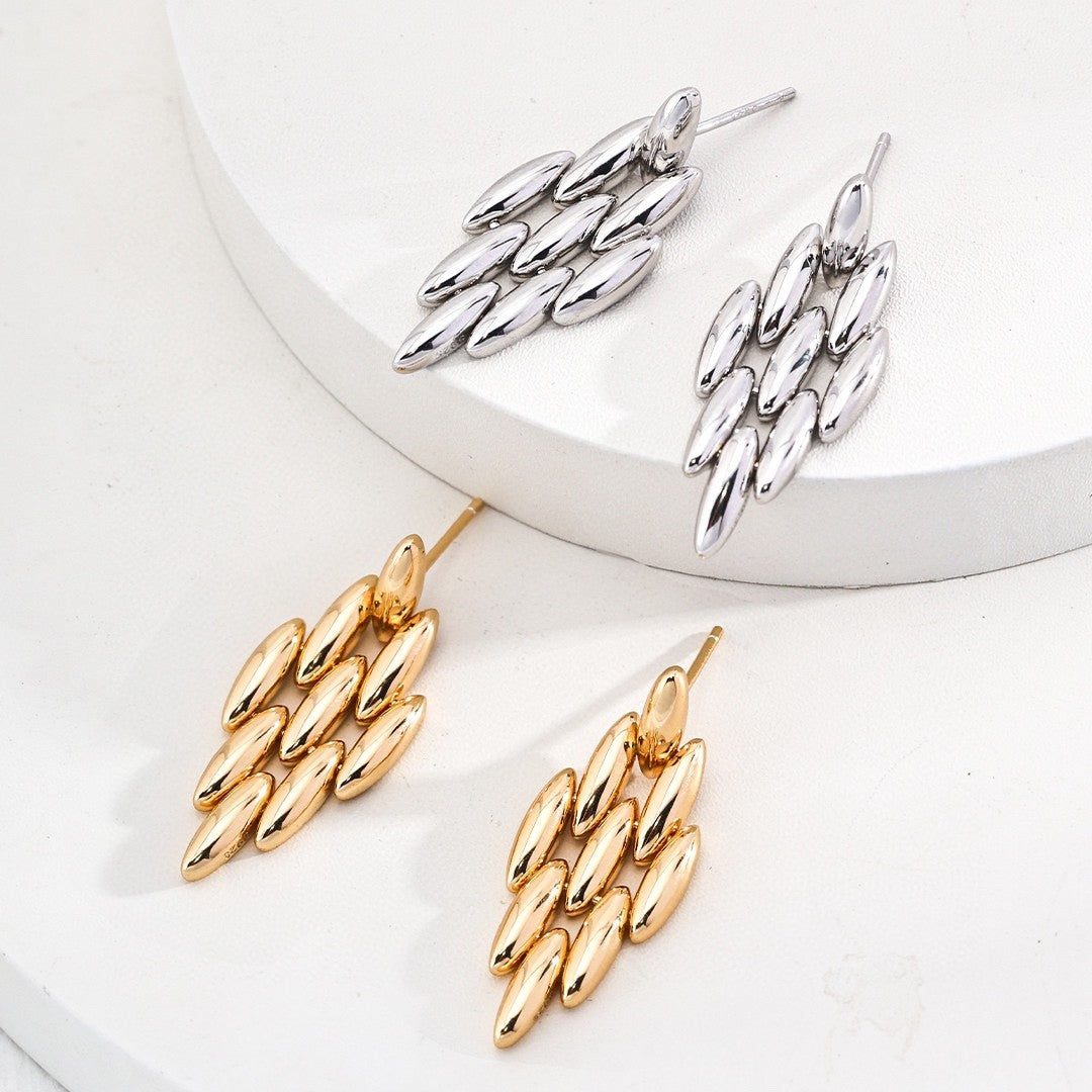 Geometric Oval Cluster Earrings | S925 Sterling Silver, Vintage Gold