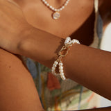Double Strand Pearl Bracelet | S925 Sterling Silver, Vintage Gold