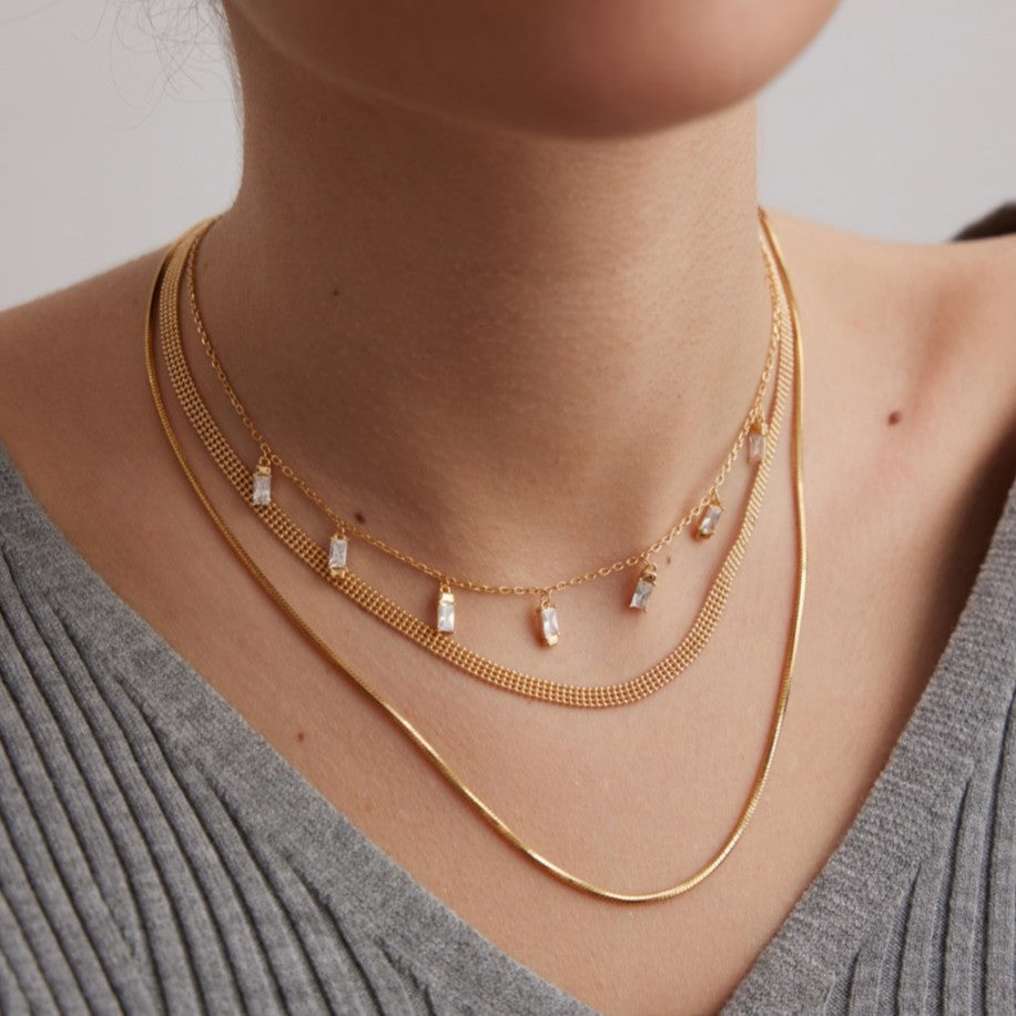 Zircon Drop Necklace | S925 Sterling Silver, Vintage Gold / White Gold