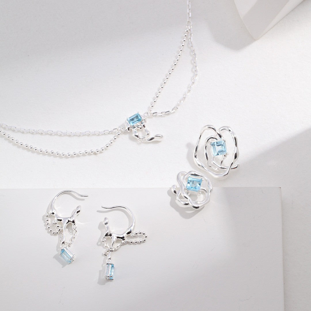 Liquid Series Topaz Earrings | S925 Sterling Silver, Natural Blue Topaz, Silver Finish