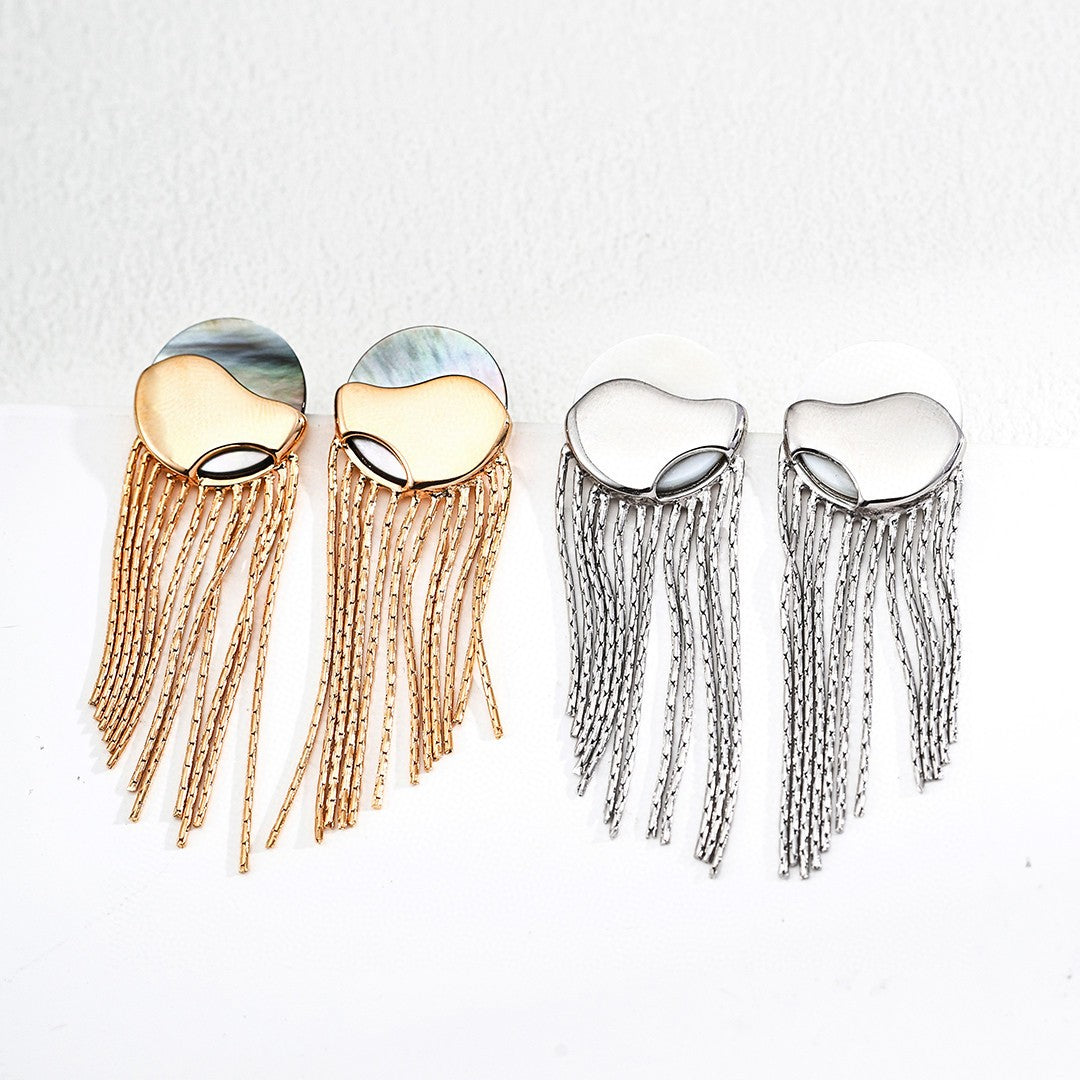 Modern Shell Fringe Earrings | S925 Sterling Silver, Vintage Gold / White Gold