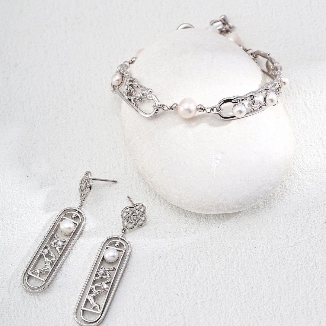 Oriental Window Pearl Bracelet | S925 Sterling Silver, Vintage Gold / White Gold