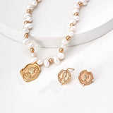 Vintage Coin Pearl Stud Earrings
