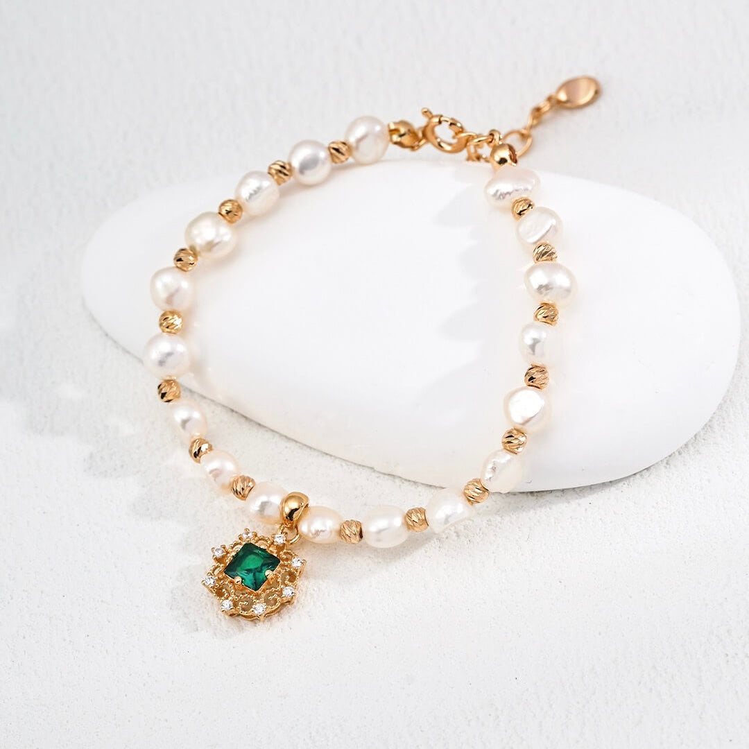 Emerald Pearl Charm Bracelet