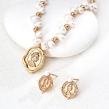 Vintage Coin Pearl Stud Earrings